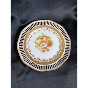 Vintage Winterling Hand Painted Reticulated Dessert Plate Gold Trim Pears